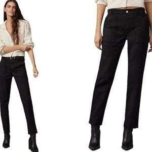 Pilcro Anthropologie Chino Pants Utility Slim Straight Leg Size 33 Black Raw Hem